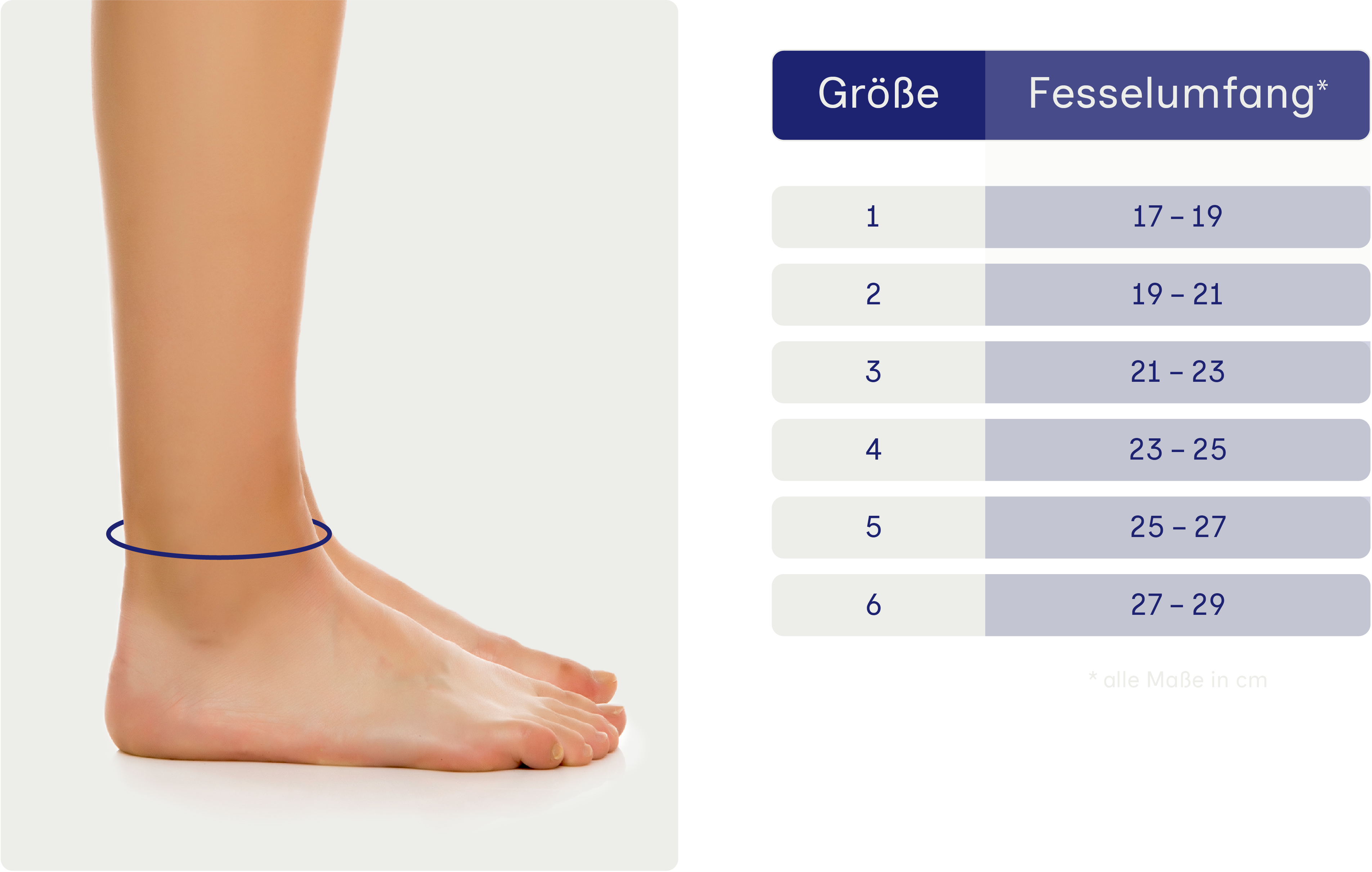 Maßblatt – Größentabelle