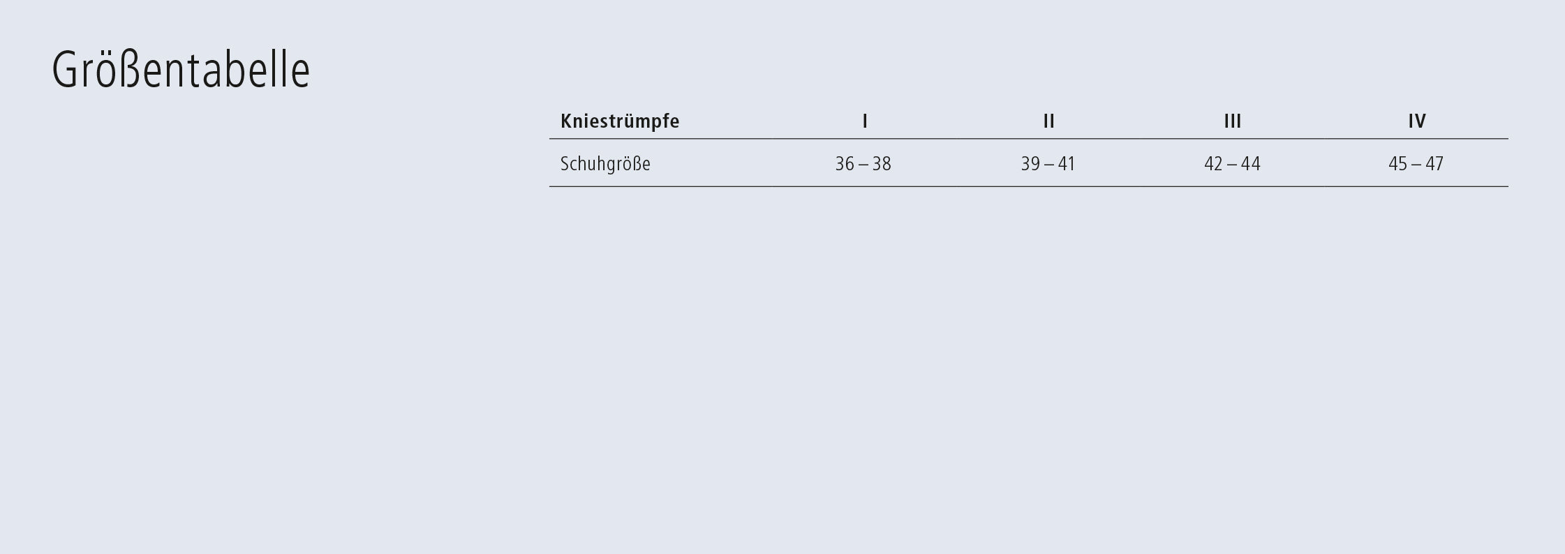Maßblatt – Größentabelle