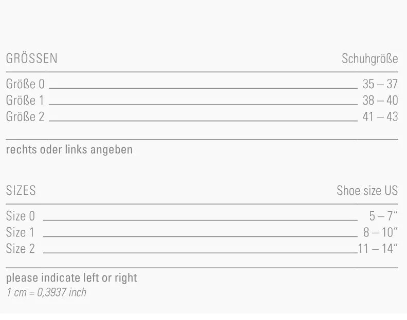 Maßblatt – Größentabelle