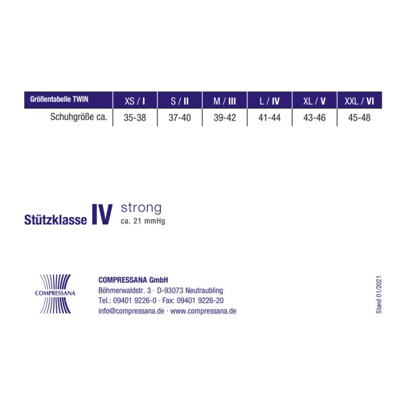 Maßblatt – Größentabelle