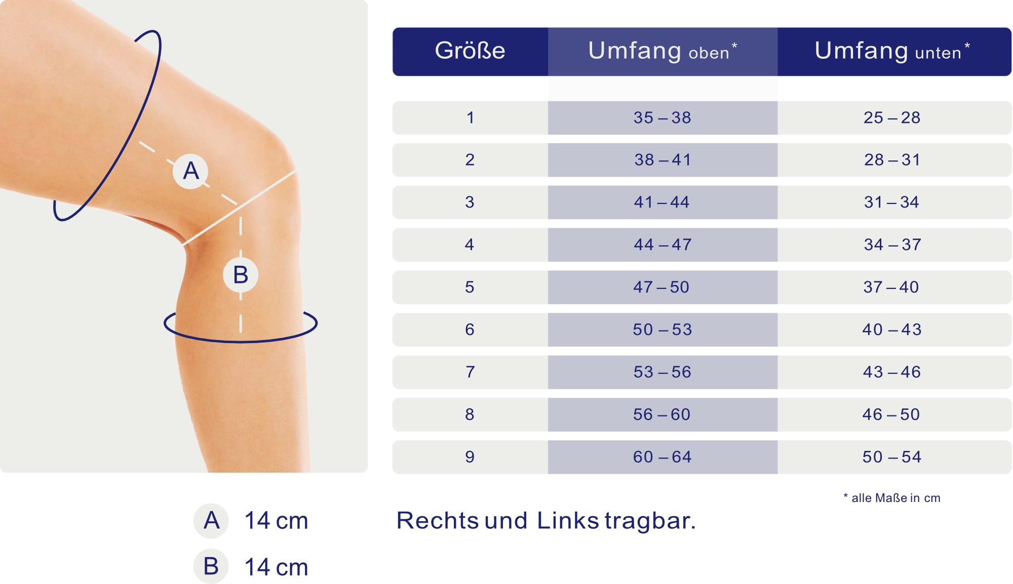 Maßblatt – Größentabelle