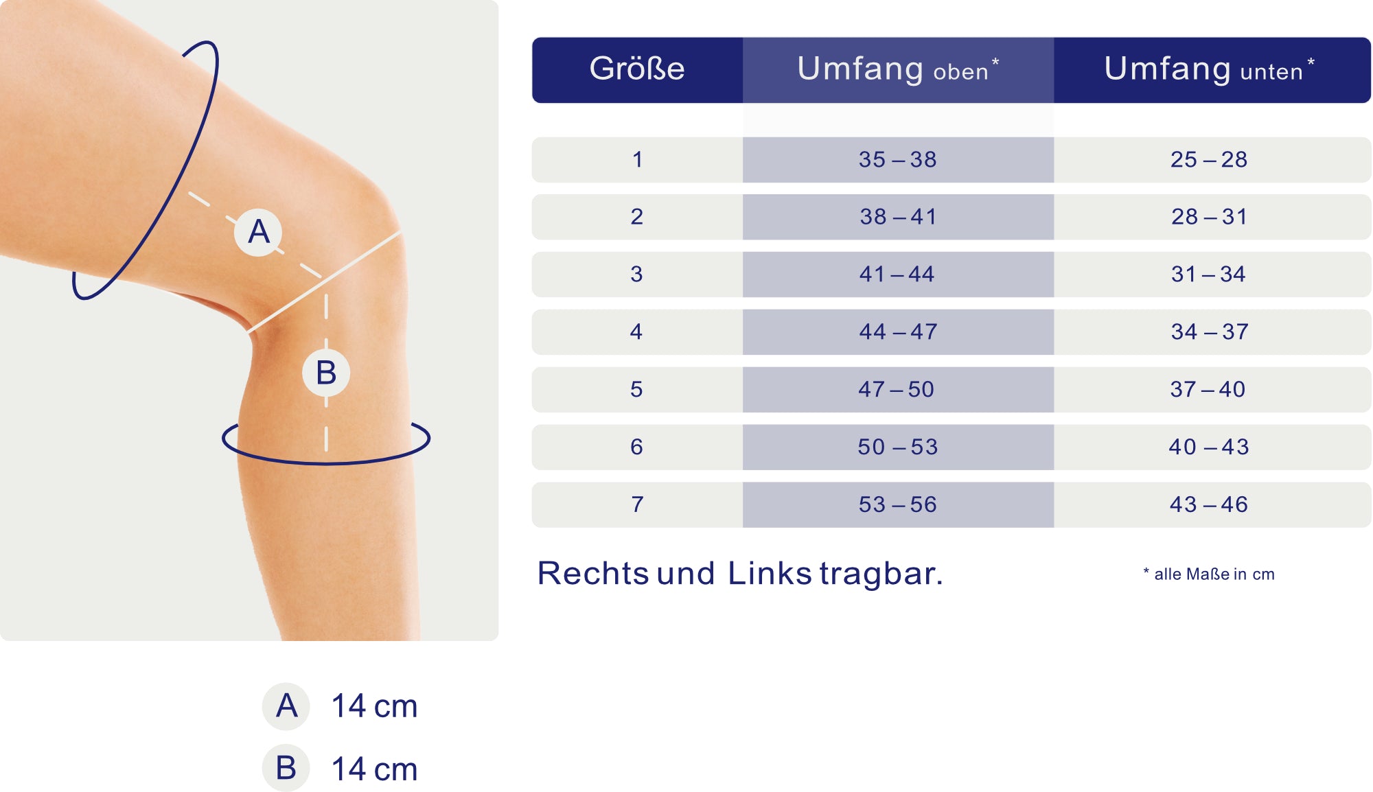 Maßblatt – Größentabelle
