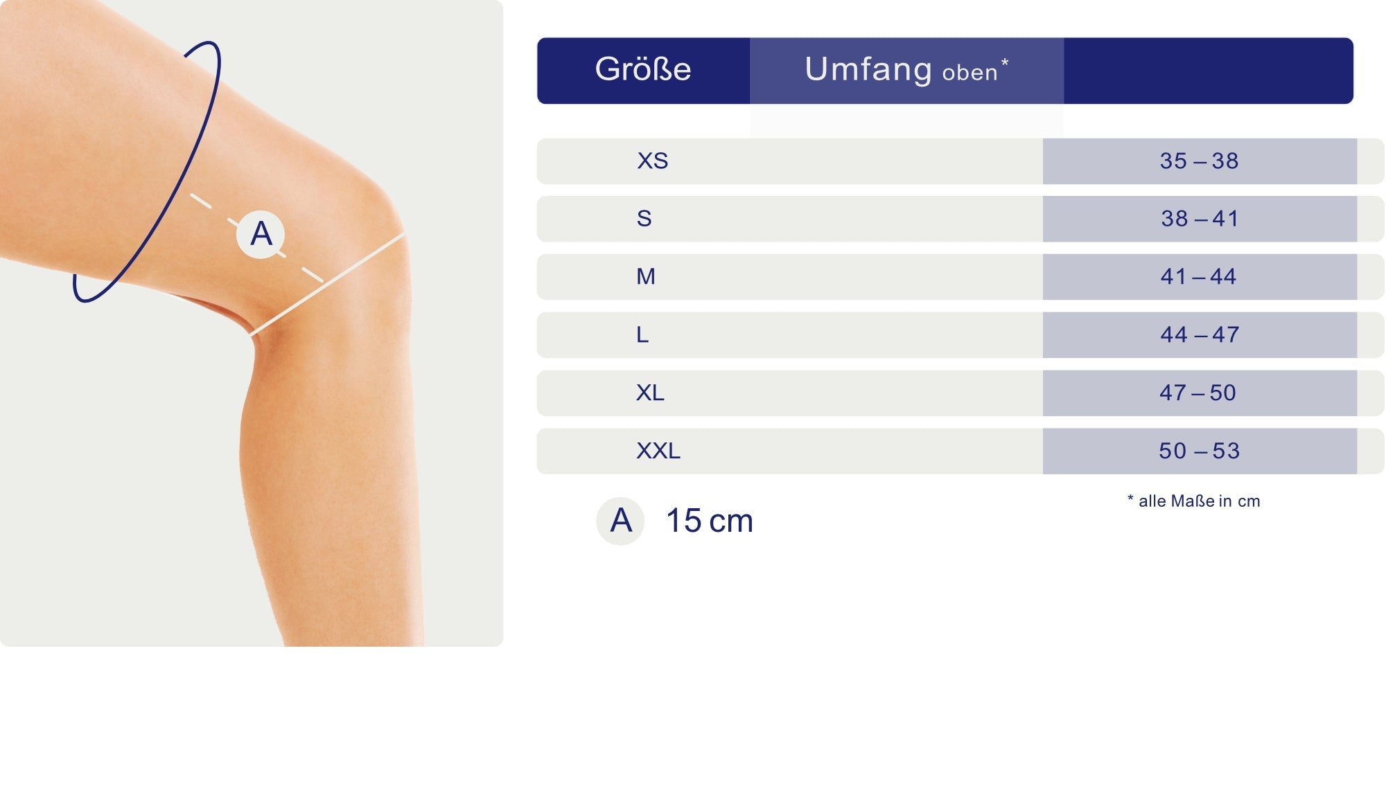 Maßblatt – Größentabelle