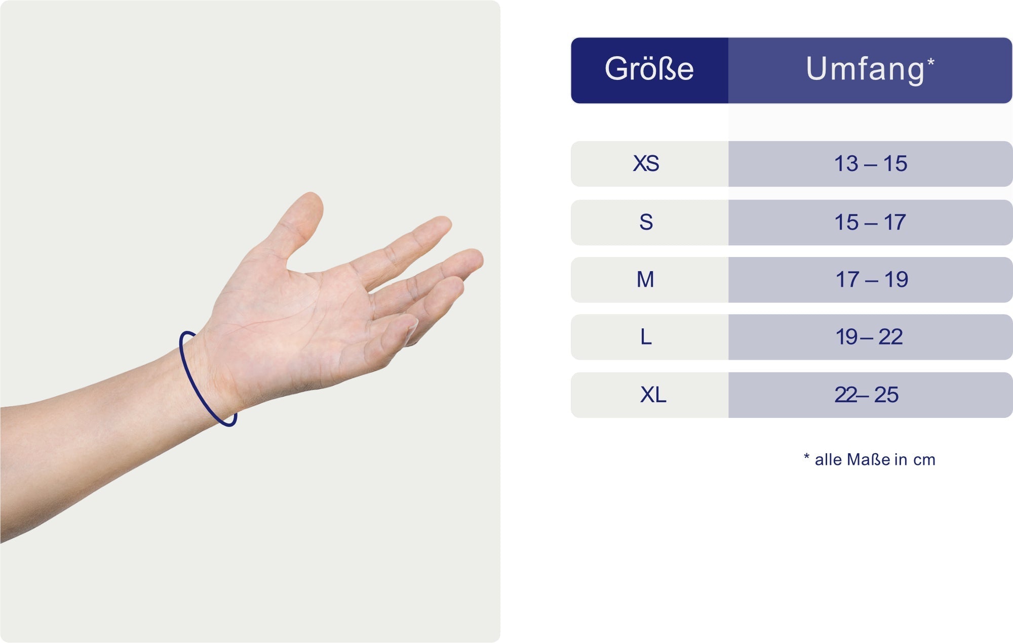 Maßblatt – Größentabelle