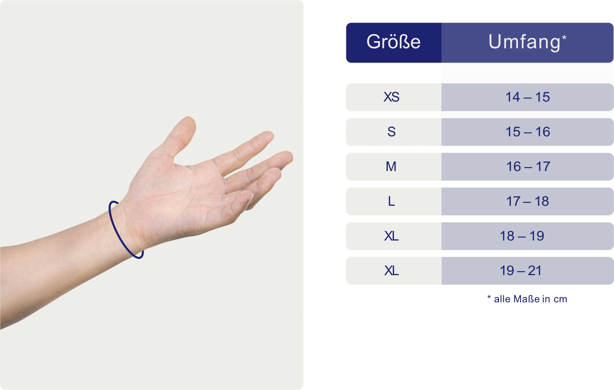 Maßblatt – Größentabelle