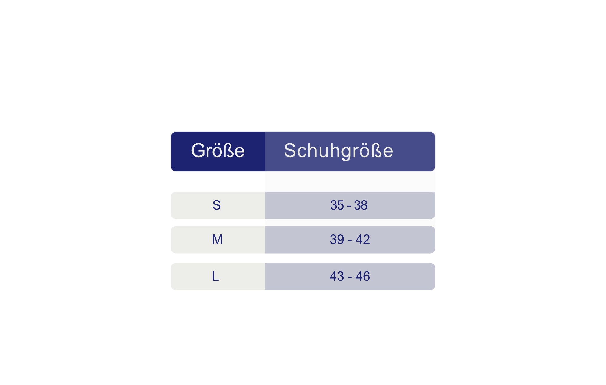 Maßblatt – Größentabelle